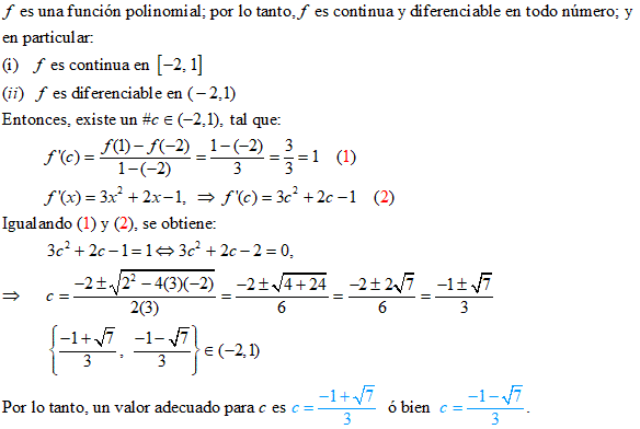 Ejercicios resueltos de derivadas: Teorema de Rolle y Valor Medio