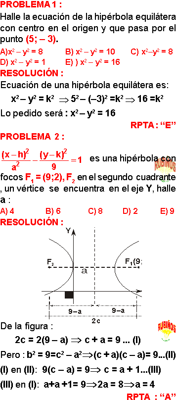 Ejercicios resueltos de la ecuación de la hiperbola: Matemáticas analíticas con conicas