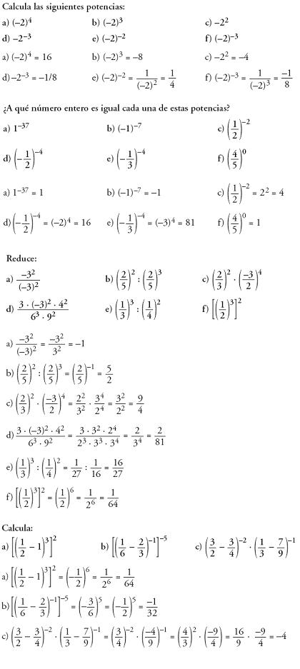 Ejercicios resueltos de potencias racionales en aritmética