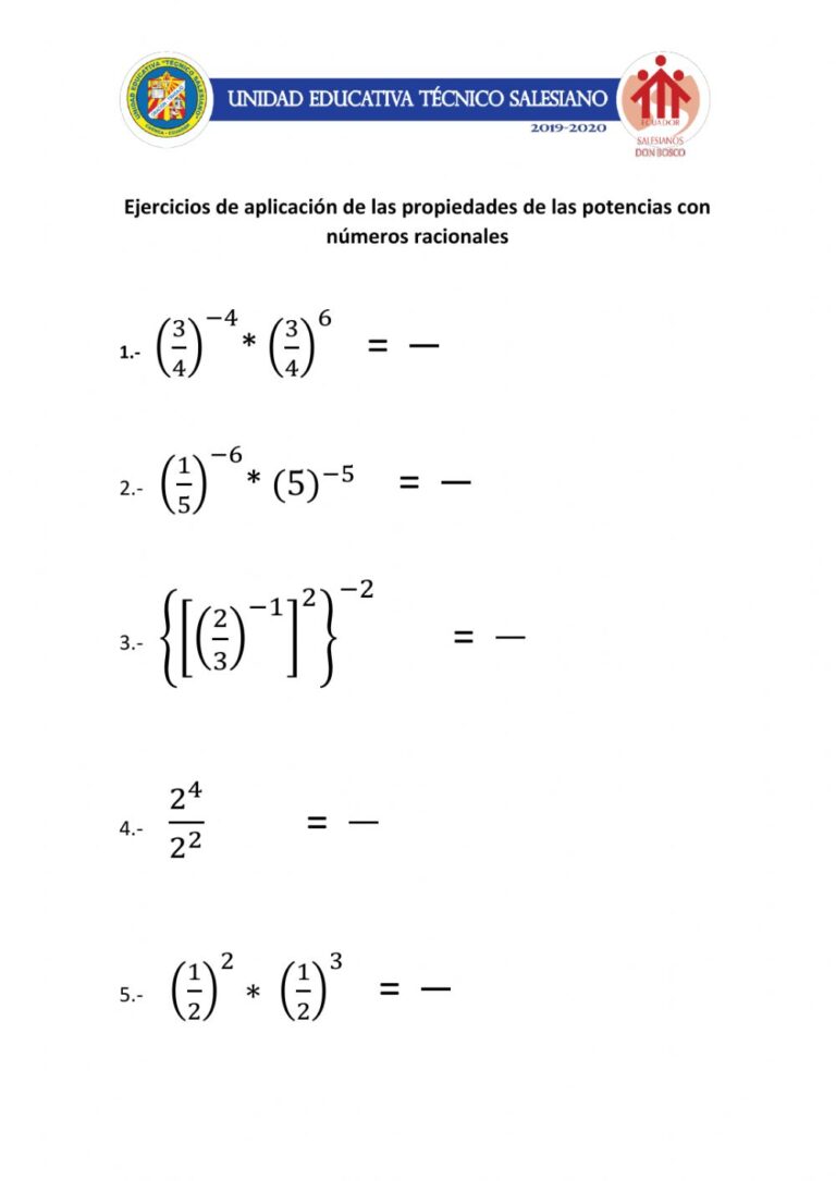 Fórmulas de potencias para operaciones aritméticas con números racionales